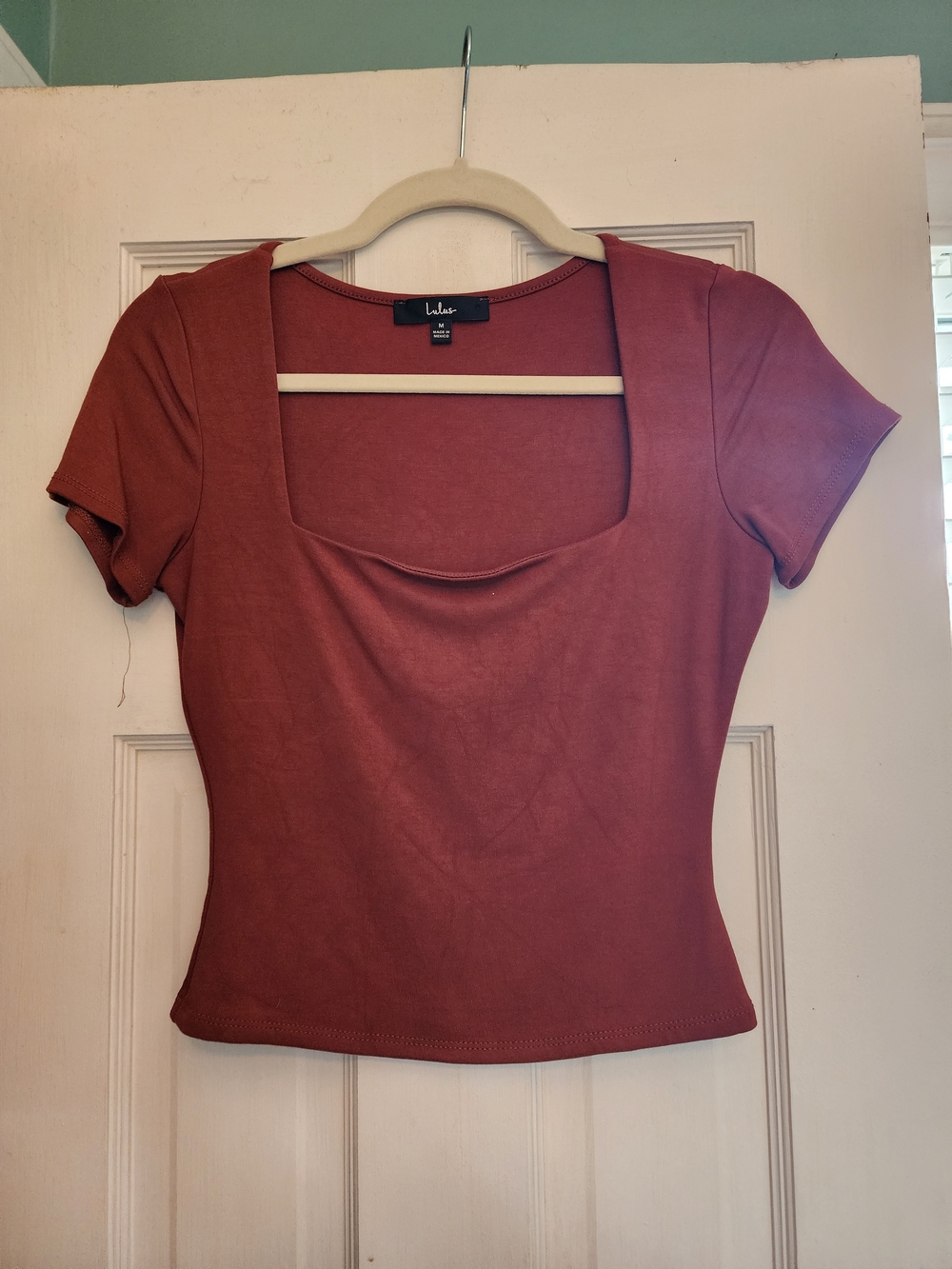 Everyday Sweetie Rust Brown Square Neck Short Sleeve Top